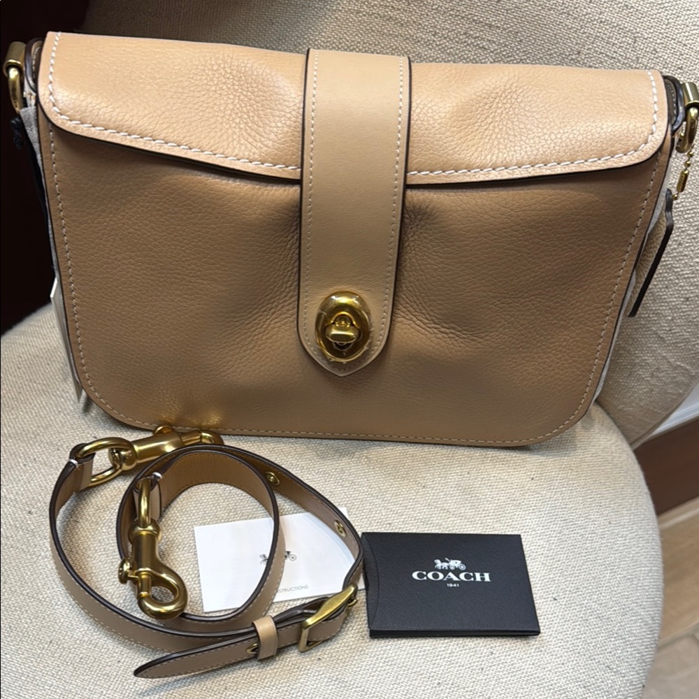 Coach 1941 Paige Tan Crossbody Bag with Gold Turnlock Closure